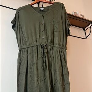 Olive Green Button-Front Dress